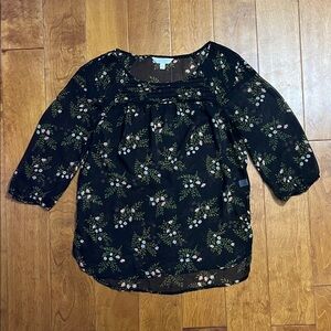 LC Lauren Conrad Floral Sheer Blouse Size S Grunge Fairy Whimsigoth Black 3/4